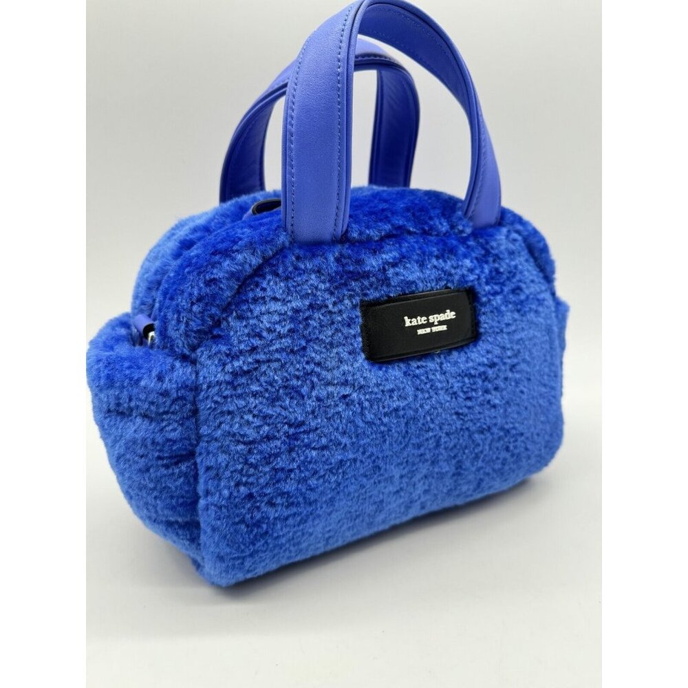 KATE SPADE NY Apres Chic faux-fur shearling small satchel crossbody bag -BLUE - Picture 5 of 16